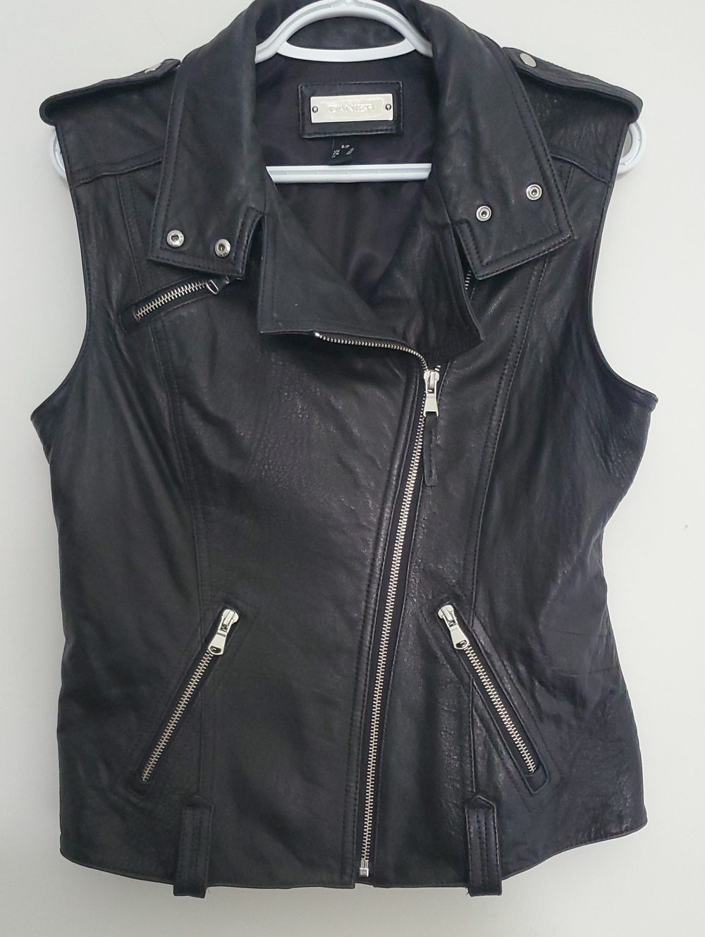 Danier Black Leather Biker Moto Vest